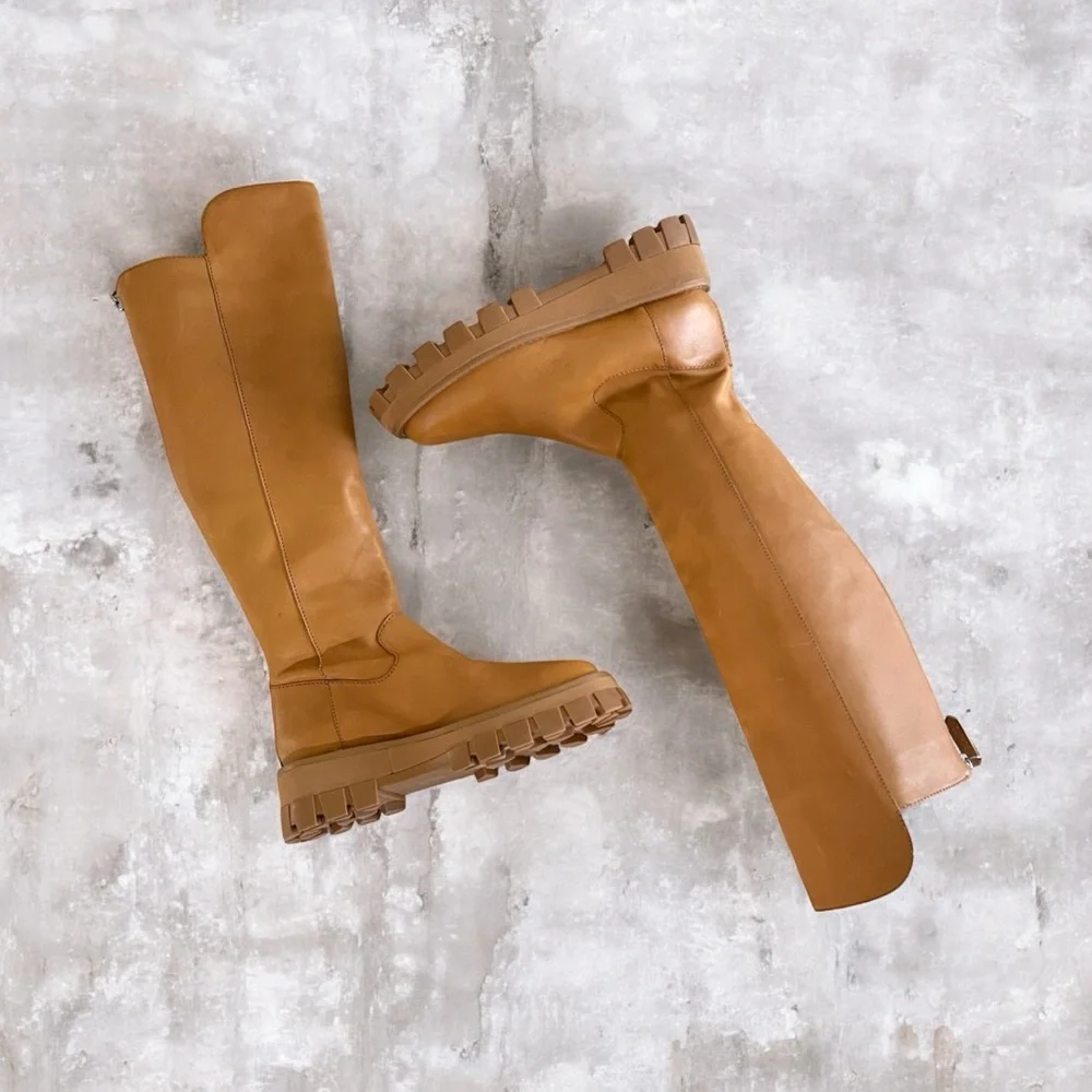 SCHUTZ Gardienne Leather In Nude Caramel Tan Knee-High Women's Boots
